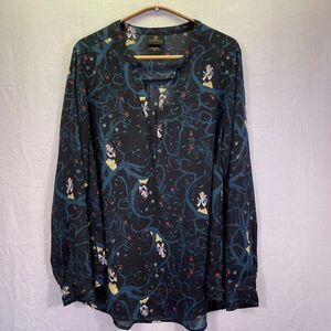 Disney Princess Black Blue Snow White Enchanted Forest Georgette Blouse Size 0